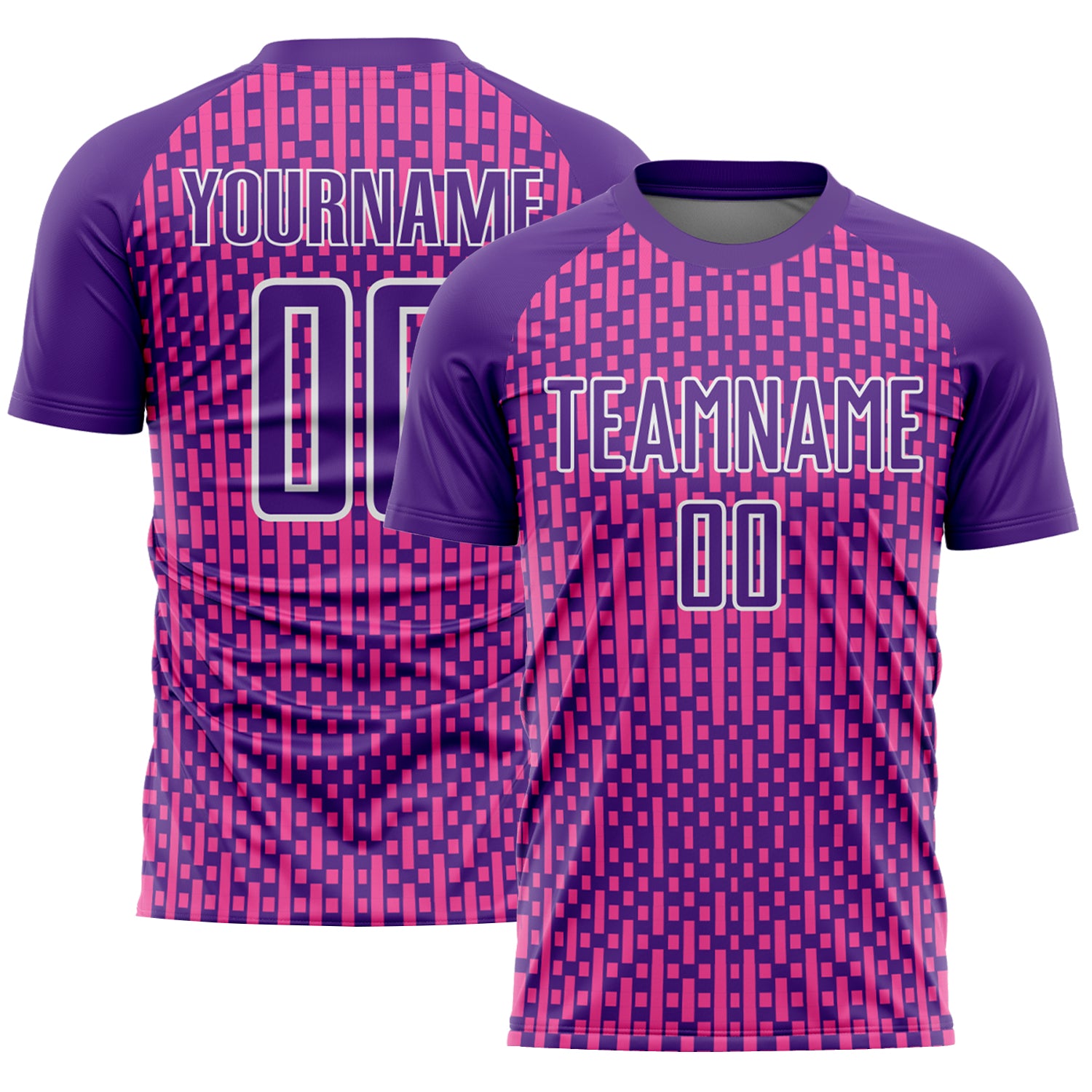 Personalized Purple Pink-White Abstract Geometric Shapes Sublimation Soccer Uniform Jersey Team Custom Name and Number
