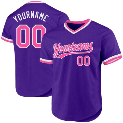 Personalized Purple Pink-White Authentic Throwback Baseball Jersey Team Custom Name and Number