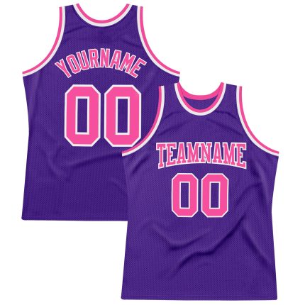 Personalized Purple Pink-White Authentic Throwback Basketball Jersey Team Custom Name and Number