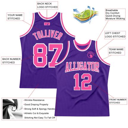 Personalized Purple Pink-White Authentic Throwback Basketball Jersey Team Custom Name and Number