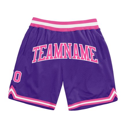 Personalized Purple Pink-White Authentic Throwback Basketball Shorts Team Custom Name and Number