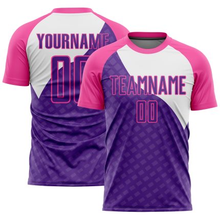 Personalized Purple Pink-White Curve Lines Sublimation Soccer Uniform Jersey Team Custom Name and Number