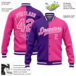 Personalized Purple Pink-White Eagle 3D Pattern Design Bomber Full-Snap Varsity Letterman Jacket Team Custom Name and Number