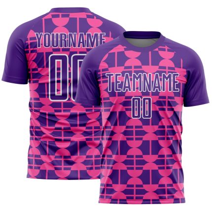 Personalized Purple Pink-White Geometric Shapes Sublimation Soccer Uniform Jersey Team Custom Name and Number