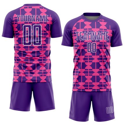 Personalized Purple Pink-White Geometric Shapes Sublimation Soccer Uniform Jersey Team Custom Name and Number