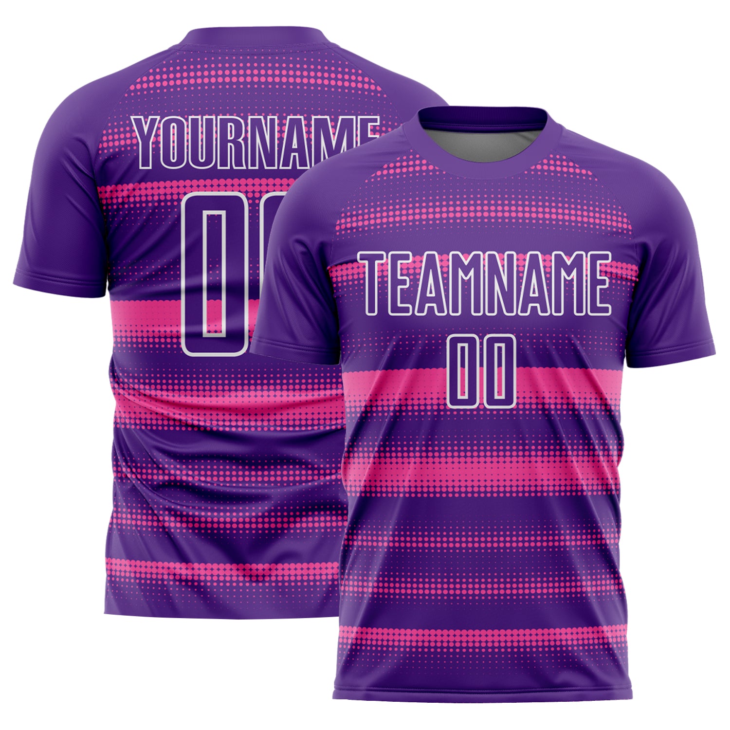 Personalized Purple Pink-White Halftone Dots Sublimation Soccer Uniform Jersey Team Custom Name and Number