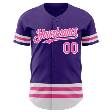 Personalized Purple Pink-White Line Authentic Baseball Jersey Team Custom Name and Number
