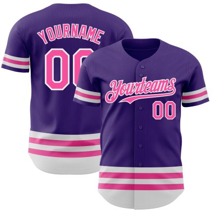 Personalized Purple Pink-White Line Authentic Baseball Jersey Team Custom Name and Number