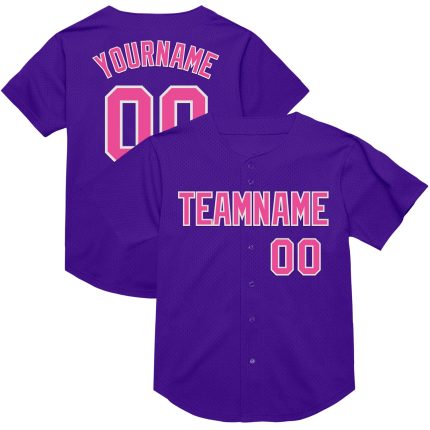 Personalized Purple Pink-White Mesh Authentic Throwback Baseball Jersey