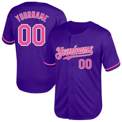 Personalized Purple Pink-White Mesh Authentic Throwback Baseball Jersey Team Custom Name and Number