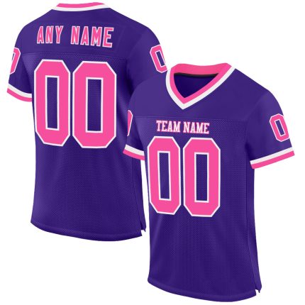 Personalized Purple Pink-White Mesh Authentic Throwback Football Jersey Team Custom Name and Number