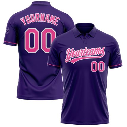 Personalized Purple Pink-White Performance Vapor Golf Polo Shirt Team Custom Name and Number
