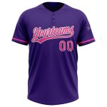 Personalized Purple Pink-White Two-Button Unisex Softball Jersey
