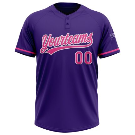 Personalized Purple Pink-White Two-Button Unisex Softball Jersey