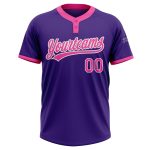 Personalized Purple Pink-White Two-Button Unisex Softball Jersey Team Custom Name and Number