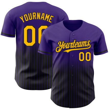 Personalized Purple Pinstripe Gold-Black Authentic Fade Fashion Baseball Jersey Team Custom Name and Number