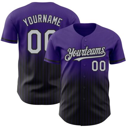 Personalized Purple Pinstripe Gray-Black Authentic Fade Fashion Baseball Jersey Team Custom Name and Number