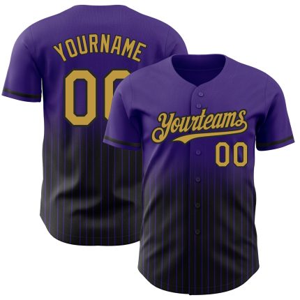 Personalized Purple Pinstripe Old Gold-Black Authentic Fade Fashion Baseball Jersey Team Custom Name and Number