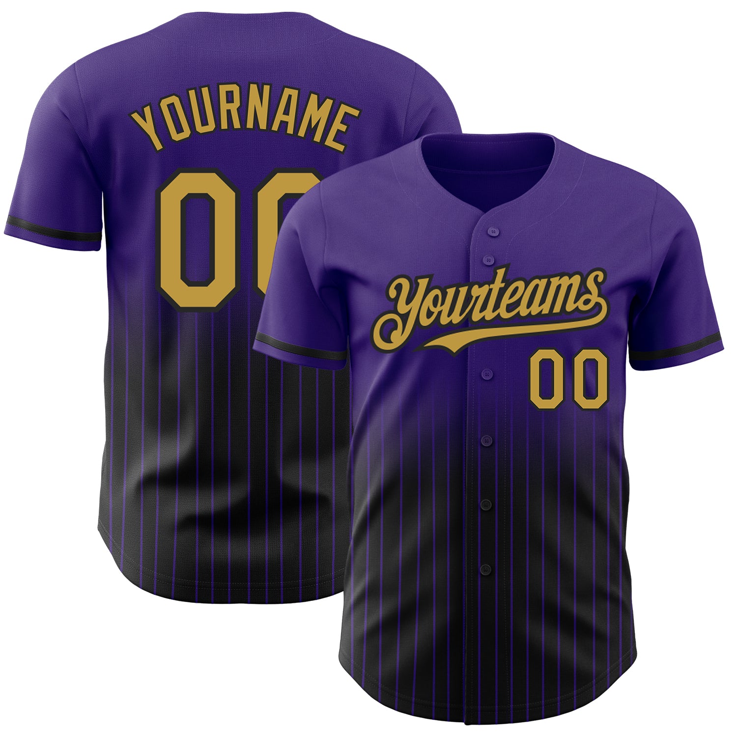 Personalized Purple Pinstripe Old Gold-Black Authentic Fade Fashion Baseball Jersey Team Custom Name and Number
