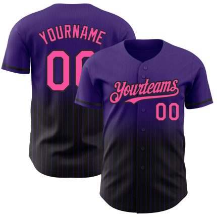Personalized Purple Pinstripe Pink-Black Authentic Fade Fashion Baseball Jersey Team Custom Name and Number