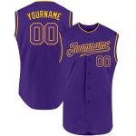 Personalized Purple Purple-Gold Authentic Sleeveless Baseball Jersey Team Custom Name and Number