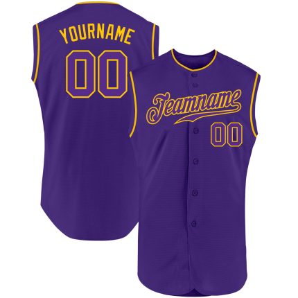Personalized Purple Purple-Gold Authentic Sleeveless Baseball Jersey Team Custom Name and Number