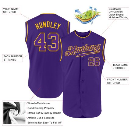 Personalized Purple Purple-Gold Authentic Sleeveless Baseball Jersey Team Custom Name and Number