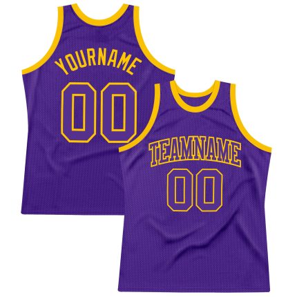 Personalized Purple Purple-Gold Authentic Throwback Basketball Jersey Team Custom Name and Number
