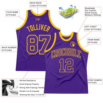 Personalized Purple Purple-Gold Authentic Throwback Basketball Jersey Team Custom Name and Number
