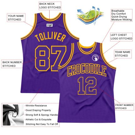 Personalized Purple Purple-Gold Authentic Throwback Basketball Jersey