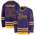 Personalized Purple Purple-Gold Hockey Jersey Team Custom Name and Number