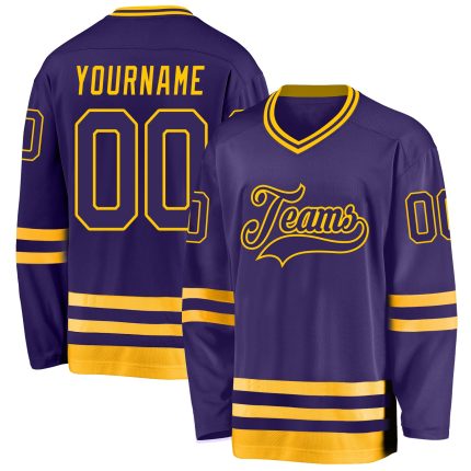 Personalized Purple Purple-Gold Hockey Jersey Team Custom Name and Number