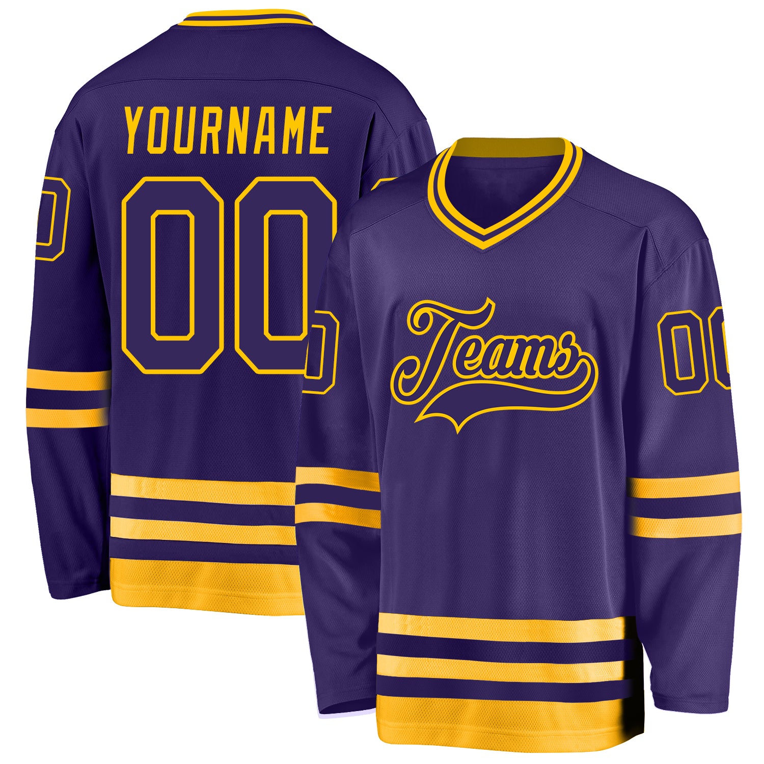 Personalized Purple Purple-Gold Hockey Jersey Team Custom Name and Number