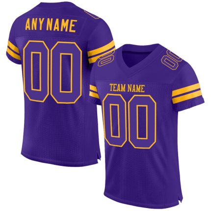 Personalized Purple Purple-Gold Mesh Authentic Football Jersey Team Custom Name and Number