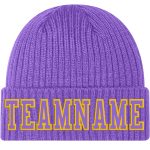 Personalized Purple Purple-Gold Stitched Cuffed Knit Hat Team Custom Name and Number