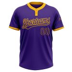 Personalized Purple Purple-Gold Two-Button Unisex Softball Jersey Team Custom Name and Number