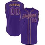 Personalized Purple Purple-Old Gold Authentic Sleeveless Baseball Jersey Team Custom Name and Number