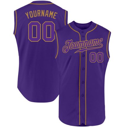 Personalized Purple Purple-Old Gold Authentic Sleeveless Baseball Jersey Team Custom Name and Number