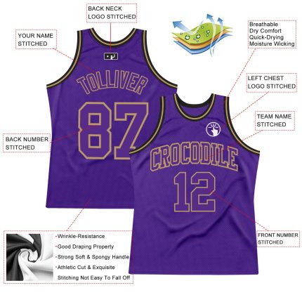 Personalized Purple Purple Old Gold-Black Authentic Throwback Basketball Jersey Team Custom Name and Number