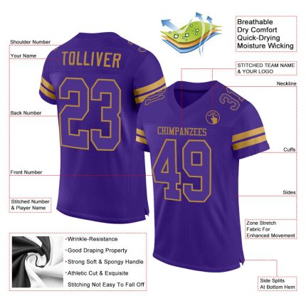 Personalized Purple Purple-Old Gold Mesh Authentic Football Jersey Team Custom Name and Number