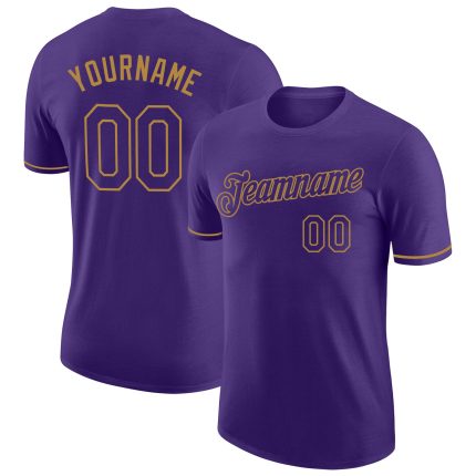 Personalized Purple Purple-Old Gold Performance T-Shirt Team Custom Name and Number