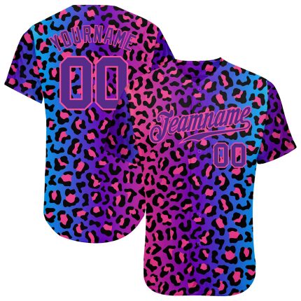 Personalized Purple Purple-Pink 3D Pattern Design Leopard Authentic Baseball Jersey