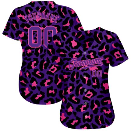 Personalized Purple Purple-Pink 3D Pattern Design Leopard Authentic Baseball Jersey Team Custom Name and Number