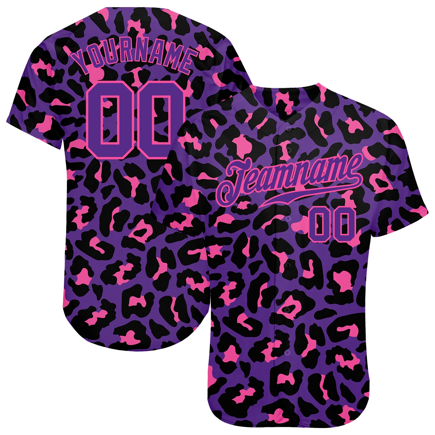 Personalized Purple Purple-Pink 3D Pattern Design Leopard Authentic Baseball Jersey Team Custom Name and Number