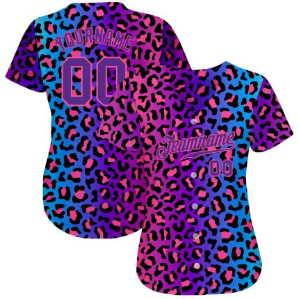 Personalized Purple Purple-Pink 3D Pattern Design Leopard Authentic Baseball Jersey