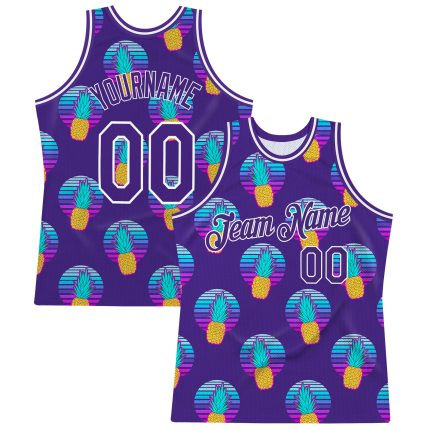 Personalized Purple Purple-White 3D Pattern Design Pineapples Authentic Basketball Jersey Team Custom Name and Number