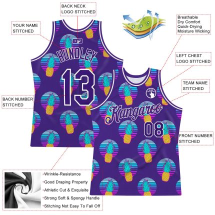 Personalized Purple Purple-White 3D Pattern Design Pineapples Authentic Basketball Jersey Team Custom Name and Number