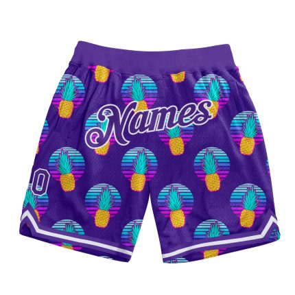 Personalized Purple Purple-White 3D Pattern Design Pineapples Authentic Basketball Shorts Team Custom Name and Number
