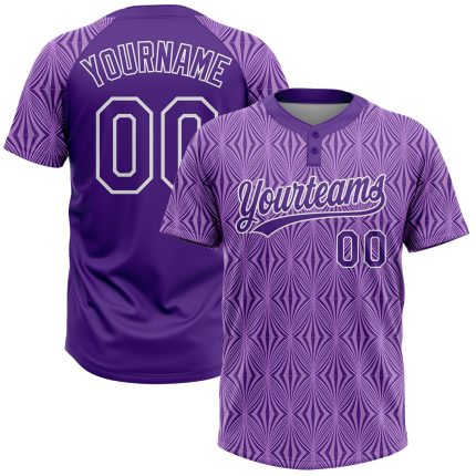 Personalized Purple Purple-White 3D Pattern Two-Button Unisex Softball Jersey Team Custom Name and Number