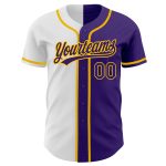 Personalized Purple Purple White-Gold Authentic Split Fashion Baseball Jersey Team Custom Name and Number